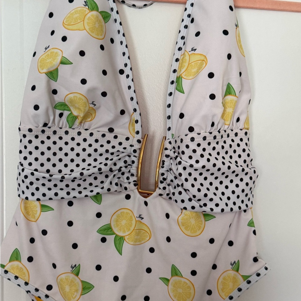 Women’s Lemon Print One-Piece Juicy Couture Swimsuit with Polka Dot Waist